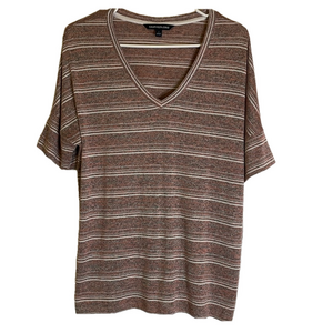 CALVIN KLEIN JEANS Knit Stripe V-Neck Pullover Top, Women’s M, Pink White